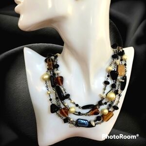 Y2k LIA SOPHIA Vixen Gunmetal Glass Beaded Layered Torsade Grunge Chain Necklace